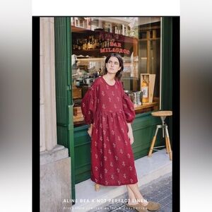 Not Perfect Linen Montmart Dress - Aline Bea Red Floral Button-Up Dress - Small